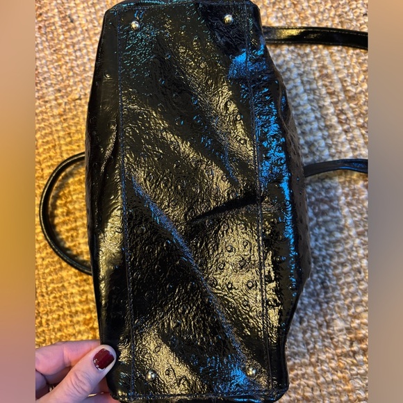 Stunning Kate Spade Black Pebbled Patent Leather Satchel Bag Purse w Crossbody - Picture 7 of 7